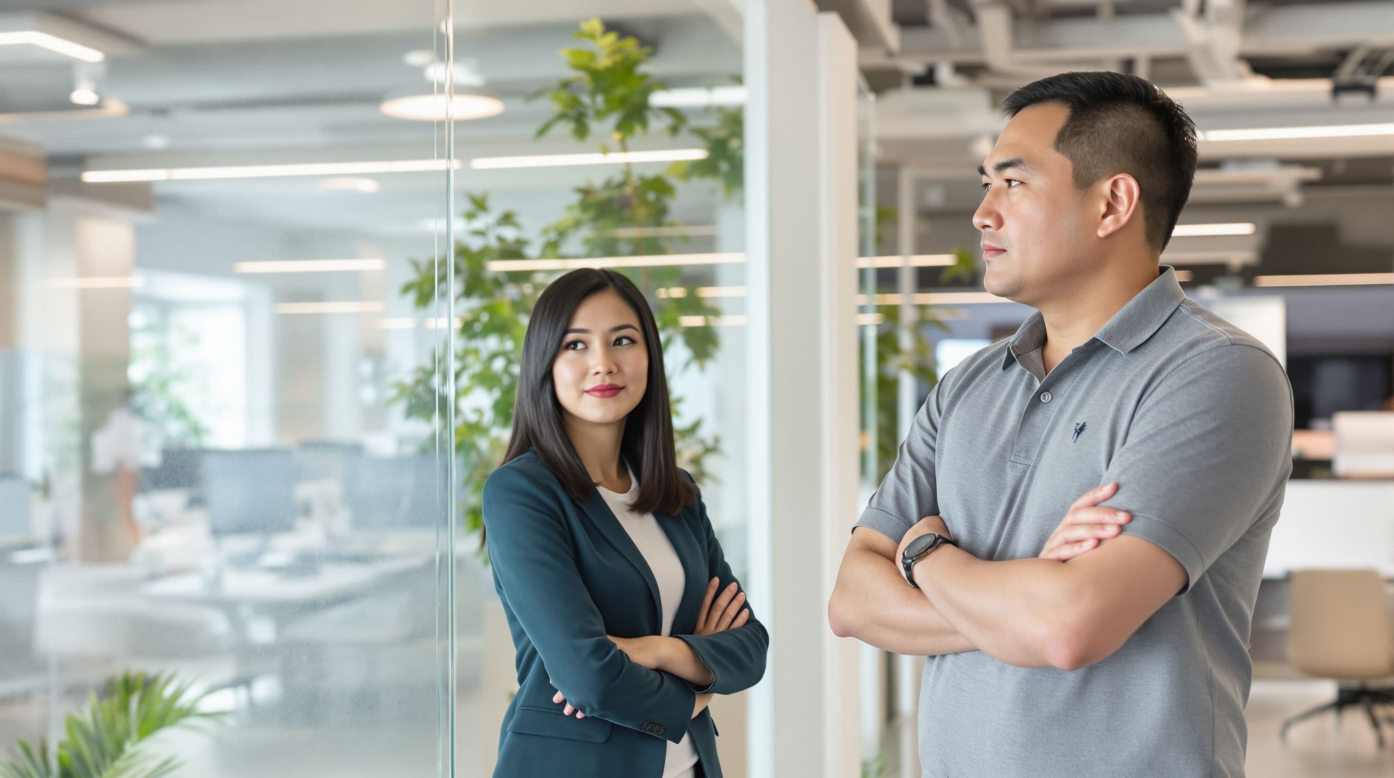 Technology team in modern Singapore office discussing AI governance implementation
