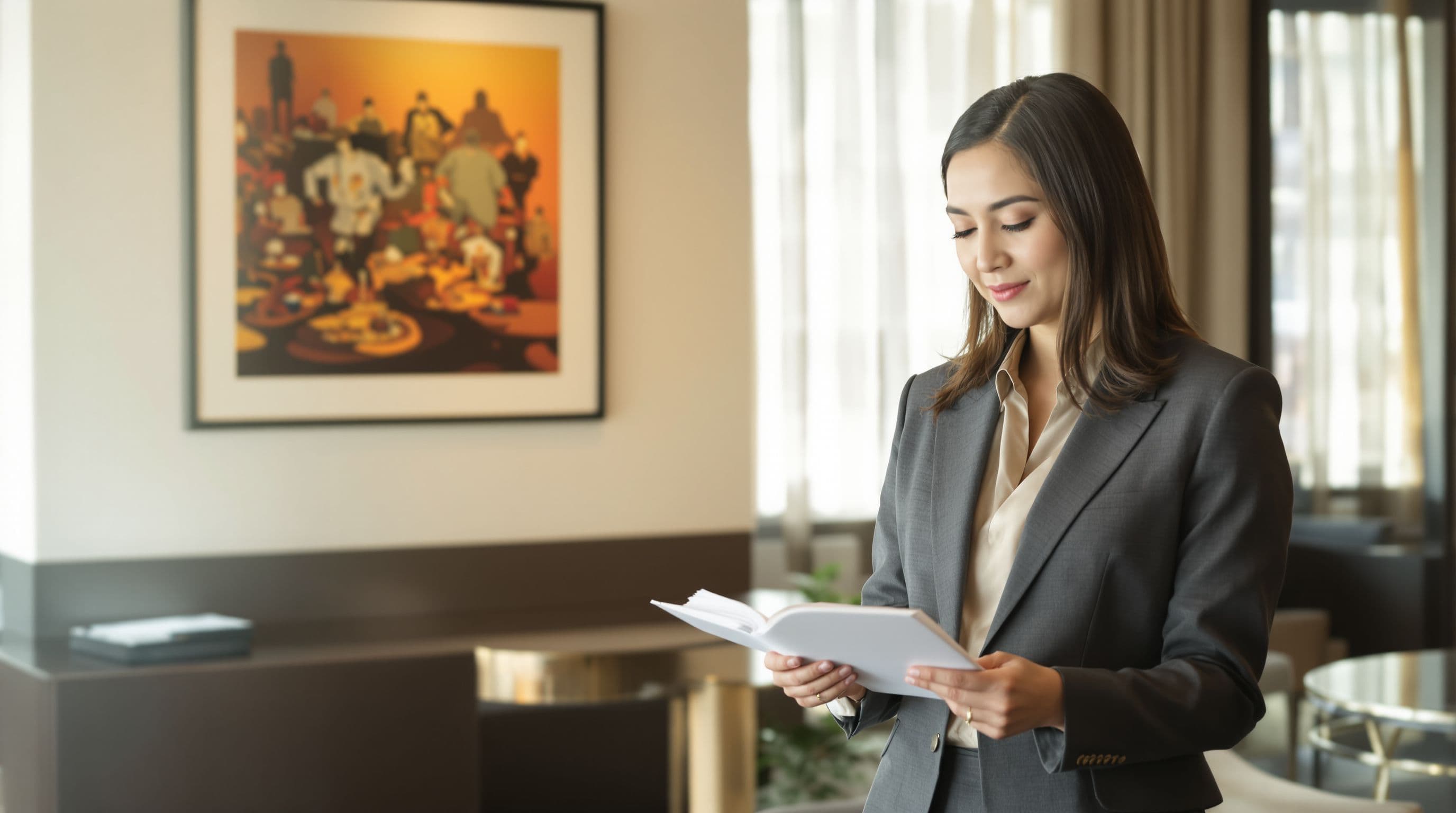 Thai business professional reviewing regulatory documentation in a Bangkok office