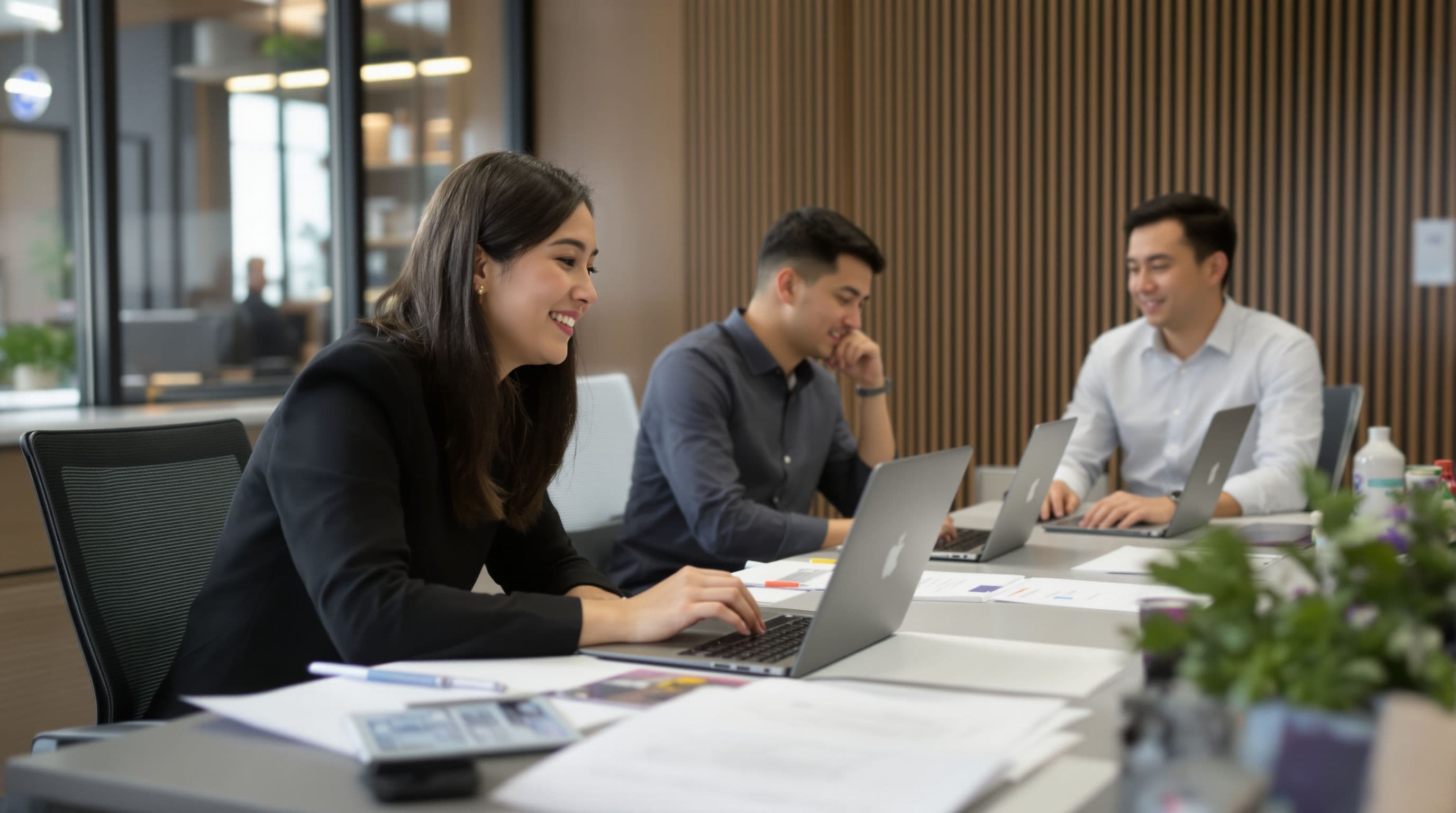 Professional services consultants collaborating in a workspace